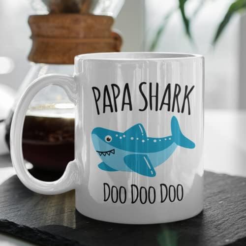 Presentes exxtra Papa Shark Caneca engraçada Copa do avô Presente de aniversário para o avô dos netos 11 onças brancas