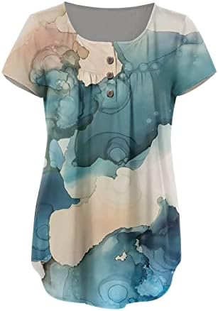 Camisetas femininas nokmopo túnica curta de manga curta tops soltos casuais tops size túnica plissada botão casual verão floral