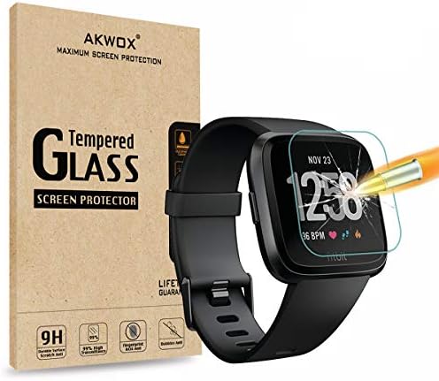 [4 PACK] Compatível com para o protetor de tela de vidro temperado Fitbit Versa, Akwox [0,3mm 2,5D de alta definição] Protetor