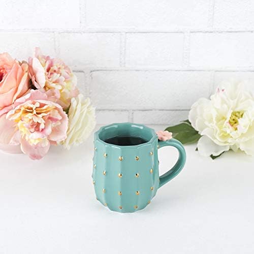 Pinky Up Cactus Caneca, cerâmica verde 3D, detalhes de ouro, segura 10 onças, acessórios para café e chá, caneca de café suculenta fofa