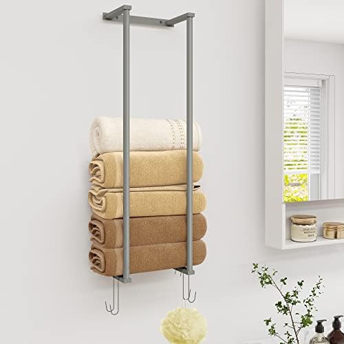 Toalha de parede de maldição Cack de toalha, banheiro montado para toalhas enroladas, suporte de toalha de metal para toalhas de toalha grande dobradas, armazenamento de toalha de banho com 4 ganchos
