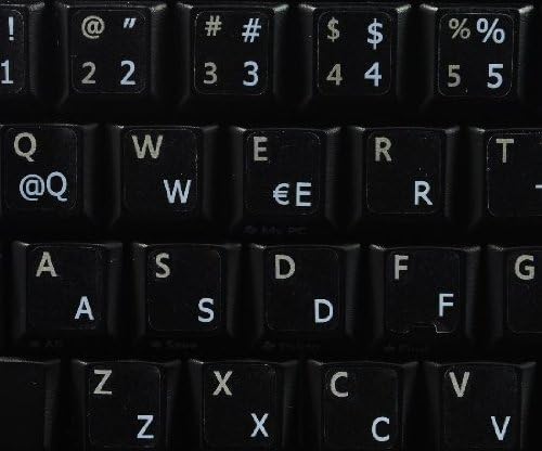 Adesivos de teclado espanhol com letras brancas em fundo transparente