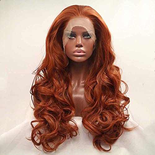 Xiweiya peruca longa cobre renda vermelha de renda frontal peruca ondulada marrom vermelho sintético 13 * 4 4 Lace Fibra
