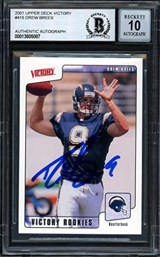 Drew Brees autografou 2001 Upper Deck Victory Rookie Card #415 San Diego Chargers Auto Great Mint 10 Beckett Bas #13605087 - Cartões de estreia autografados de futebol cortados