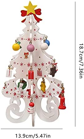 Árvore de natal de madeira Decoração de mesa de árvore de Natal Funny Desktop Decorações de árvore de Natal com mini ornamentos