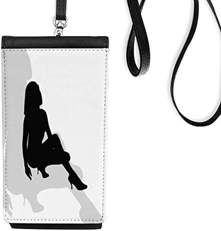 Mulher gostosa agachamento esboço da carteira de telefone para pendurar bolsa móvel bolso preto bolso preto