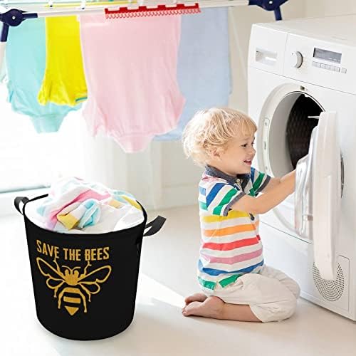 Salve as cestas de tecido de lona de lona de lavanderia de abelhas com alças para lavar roupas de lavagem dobrável