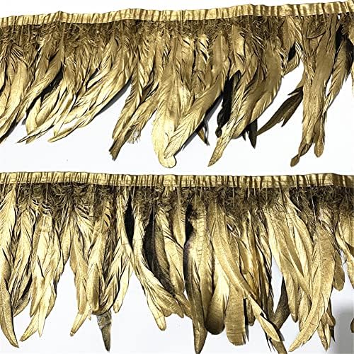 2 metros pulverizam penas de faixa de fita de penas de galo de ouro de ouro penas de fita para artesanato Casoração de casamentos decoração de ouro 25-30cm 10-12 polegadas