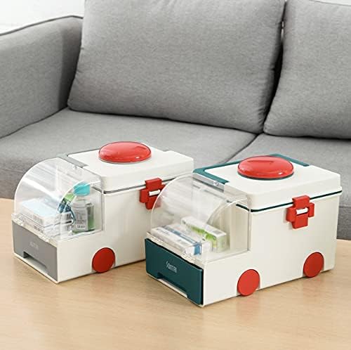 Medicina portátil de armazenamento de peito Caixa de medicina de duas camadas em forma de carro para casa e ao ar livre