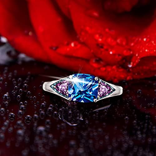 2023 Novo anel de diamante brilhante anel quadrado de joias de joias de pedra azul anel engajado para mulheres Tamanho