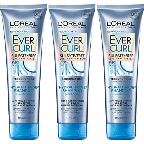 L'Oreal Paris Cuidado de cabelo Evercurl Sulfato de shampoo Hydracharge livre, 3 contagem, azul
