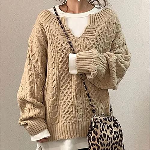 Pullover casual feminino Fringe manga comprida Crew pescoço suéteres grossos e quentes largos largos tampos de jumper de tamanho