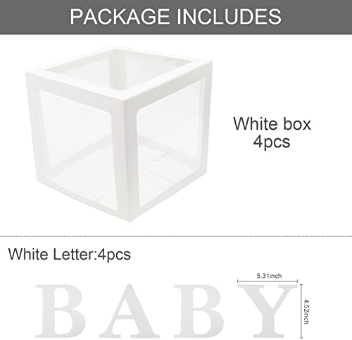 Janinus Baby Boxes for Baby Shower Transparent Balloon Boxes com letras bebês Blocos brancos de balão claros favores reutilizáveis