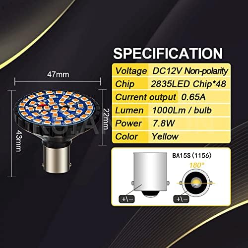 Ruiansion 1156 LED BURN BULL BULBA AMARELO AMARELO 12V 7506 1141 93 P21W BA15S 2835 48SMD CHIPS LED SUBLICIPAÇÃO PARA MOOTING