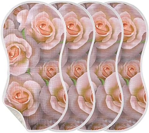 Yyzzh Tea Rose Flor Verde Folha Floral Muslin Burp Panos para Baby 4 pacote algodão babador