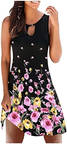 Vestidos femininos para convidado de casamento, Moda Women Summer Print Hollow Out sem mangas vestidos médios soltos