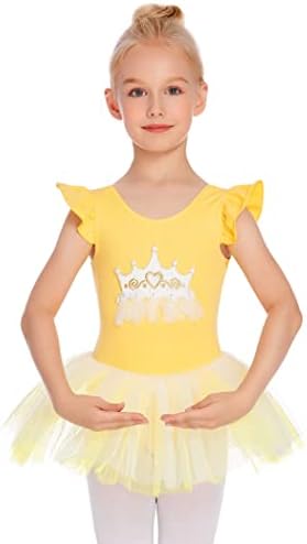 Arshiner Girls Kids Ruffle Sleeve Dance Scorreu Legros Ballet Sparkle Tutu Princess Dress Ballerina Fantas