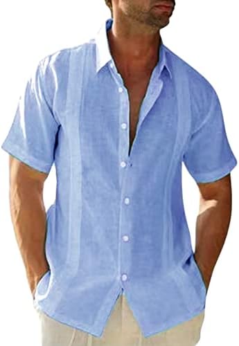 Camisas de linho de algodão de manga curta masculina Button de verão para baixo camisa de férias tropical de férias tropical