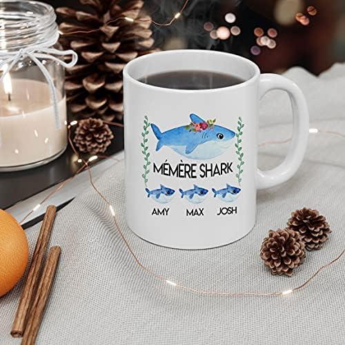 Presente de Mémère, caneca de tubarão Mémère, canecas personalizadas, canecas com nomes de crianças, memere estrem, idéias de presentes para mémère, mémère de Natal, 11/15 oz de cerâmica xícara de café, idéias de presentes natal, th