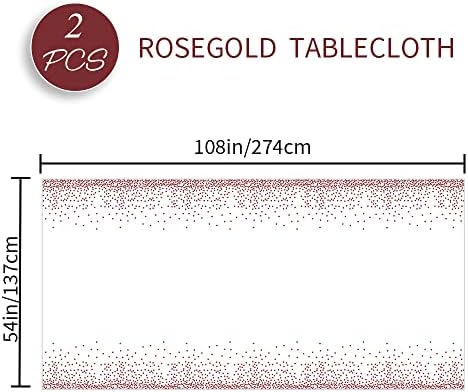 2 Pacote de mesa de embalagem, toalha de mesa Rosegold, toques de mesa de plástico para festas descartáveis, 54 x 108 roupas de mesa