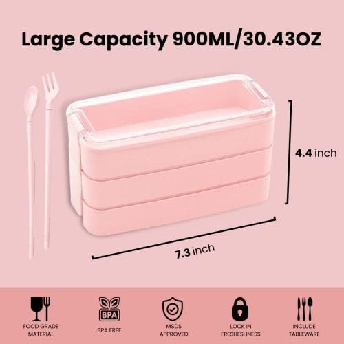 Contêineres de lancheira da Bento Box para adultos de 18 a 50, 900 ml de lancheira, todos em um almoço, caixa de bento com garfo e colher removíveis que se convertem em utensílios de utensílios de utensílios rosa