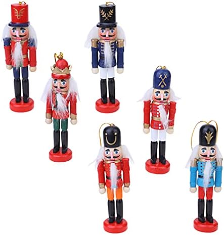 Happyyami 5pcs Woodcracker Soldier Soldier Ornamento Puppets Presente Presente Árvore de Natal pendurada Decoração de festa