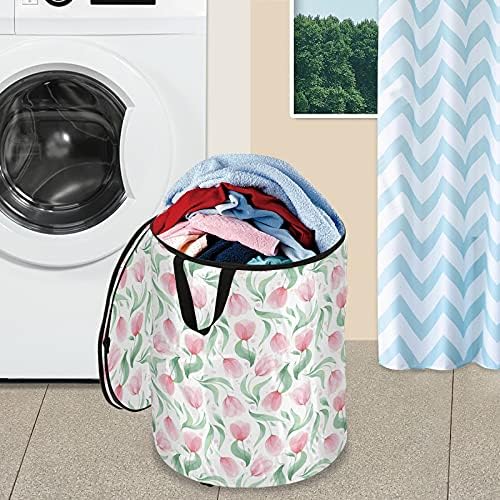 Alaza 50 l Cesta de lavanderia dobrável, cestas de armazenamento pop-up de tulipas de aquarela para banheiro do armário