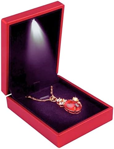 Caixa de colar de pingente leve LED Caixa de jóias de vinho tinto Caixa de presente perfeita para presentes de noivado