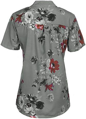 Andongnywell Women V Botão de pescoço Túnica de manga curta Camisas de chiffon camisetas de blusa estampada floral túnicas top