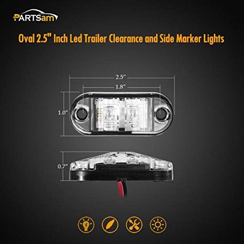 Partsam 4pcs 2,5 polegadas oval Oval LED marcador lateral/Luzes de folga 2 Diodos transparentes Lens de montagem de montagem