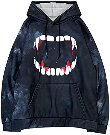 Narhbrg Tie Tye Hoodies tops para mulheres de Halloween dentes de caveira de capuz gráfico pulôver adolescente meninas