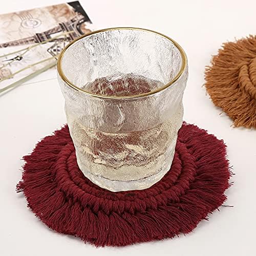 Coasters Boho Macrames artesanais para bebidas, montanhas -russas absorventes para mesa de mesa, decoração da casa boêmia