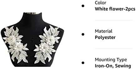RUÍNUO 3D LACE BIDS APPLICES DE APPLICOS DE FLOR Costurar em manchas Apliques de bordados de shinestone Coloque de colarinho de colarinho Branco