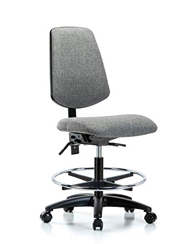 Labtech Seating LT42248 Cadeira de bancada média, tecido, base de nylon de fundo médio - anel de pé cromado, rodízios, preto