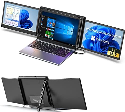 Monitor portátil triplo de Ofiyaa 12 para laptop, Laptop Monitor Extender FHD 1080IPS Tipo-C Plug e Play Laptop Dual Monitor Compatível