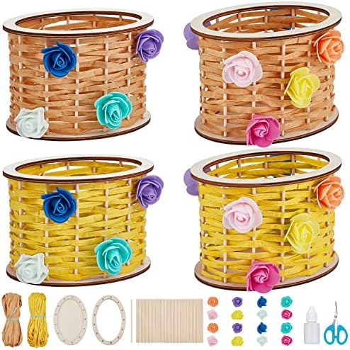 Webeedy 4 PCs Basket Kits Kits Woden Rattan Basking Kit para iniciantes Projetos de artesanato infantil de Raffia