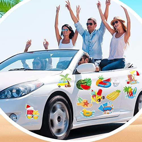 Lounsweer 24 PCs Summer Summer Beach Door Magnets Tropical Magnetic Car Decals de carro Hawaiian Luau Palm Tree Stickers