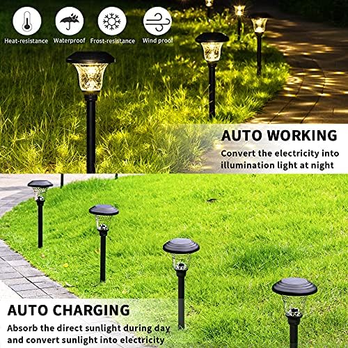 Gigalumi Solar Garden Lights 8 pacote, luzes solares super brilhantes, luzes solares de aço inoxidável de vidro Luzes solares à prova d'água ao ar livre, Luzes de paisagem solar/desligadas automáticas para o quintal, passarela.