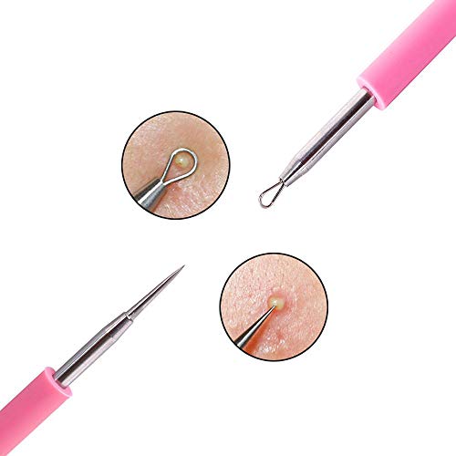 2pcs A agulha de remoção de acne de aço inoxidável com rosa e azul Silicon Tube Blackhead Extrator Comedon Extrator