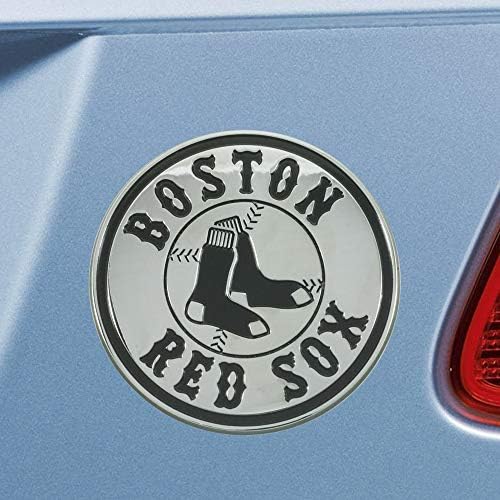Fanmats 15634 Boston Red Sox 3D Chrome Metal Auto Emblem - Circular Red Sox Logotipo alternativo
