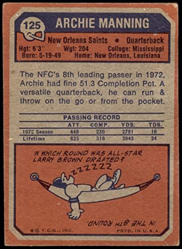 1973 Topps 125 Archie Manning New Orleans Saints Fair Saints Ole Miss