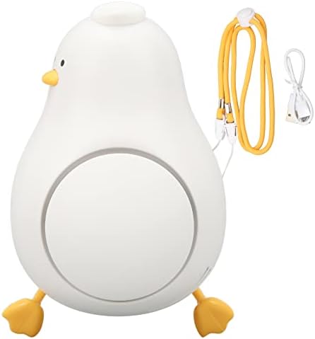 Ventilador de pescoço portátil de pato plano, 3 velocidades de desenho animado de 800mAh Mini Fan, 34dB Baixo ruído fofo Fan sem lâmina com cordão, para acampar ao ar livre