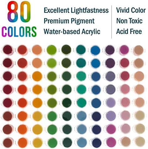 Pacote de tinta e tela de suprimento de arte nos EUA com conjunto profissional de 80 cores de 8, conjunto de jarra de tinta