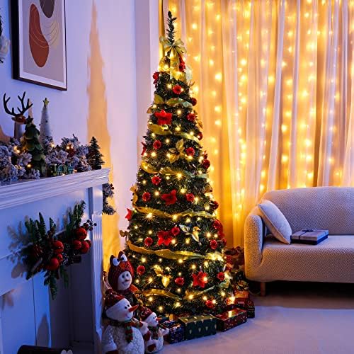 Decoway, 6 pés pré-iluminados, árvore de Natal pré-decorada pop-up árvore de Natal com decorações e 200 luzes quentes