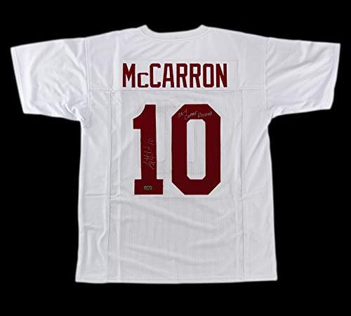 AJ McCarron autografou/assinado Alabama Custom White Jersey com inscrição 36-4 de carreira