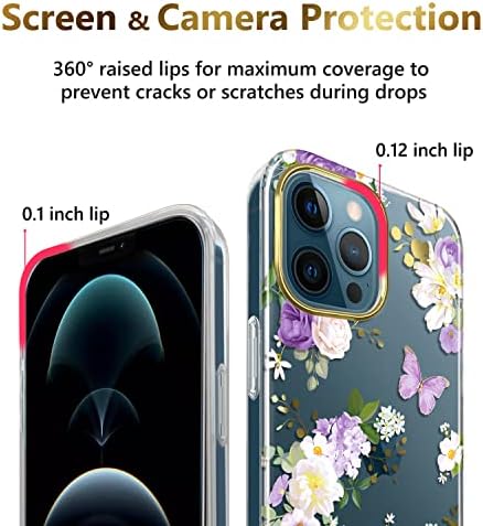 JiaxiUfen Clear Caso para iPhone 12 case iPhone 12 Pro Case Gold Bating Butterfly Design Protetor Protetor à prova de choque Slim