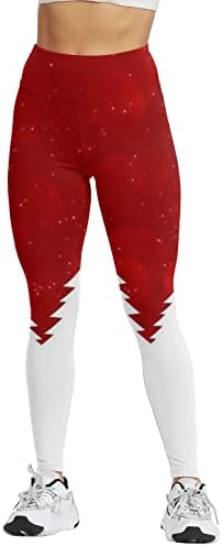 XXBR Women's Christmas Yoga Calças de cintura alta rena renas de neve de floco de neve Leggings Leggings de controle de controle