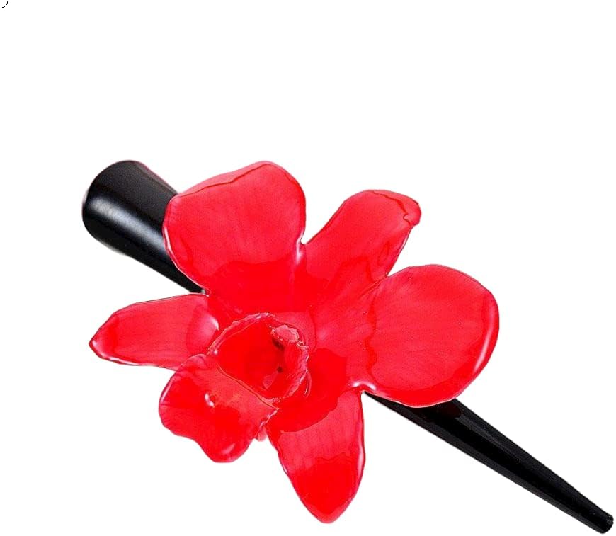 Jóias temáticas de flor, clipe de cabelo de orquídea de dendrobio vermelho