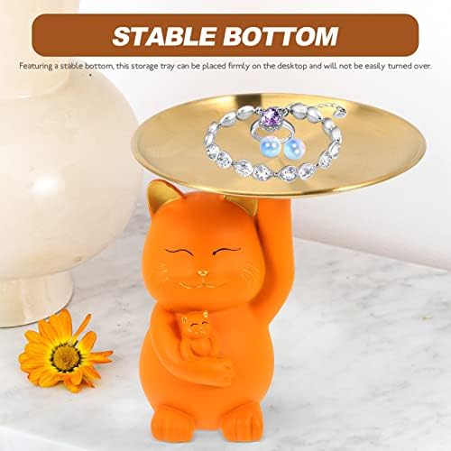 Oounona Lucky Cat Key Bowl Jóia Bandejas de doces Brincos de prato de prato de bugiganga titula de prato de pinça de estatueta tigela de armazenamento de figura para amantes de gatos entrada para casa - laranja