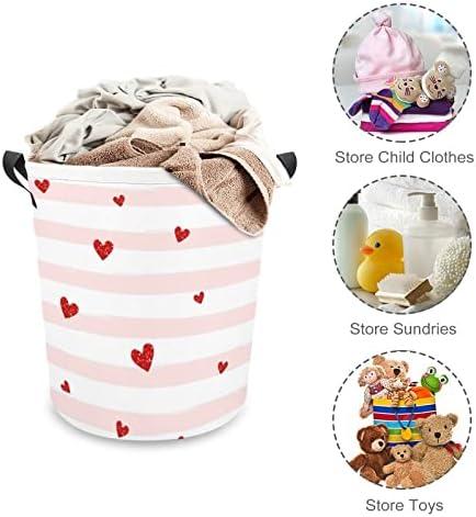 Lavanderia cesta de corações vermelhos cesto de roupa com alças cesto cesto de roupa suja de roupas para quarto, banheiro, livro de roupas de brinquedo